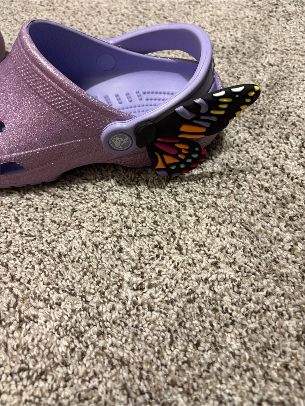 Sparkle Purple Crocs Sandals with Back Strap and Butterfly